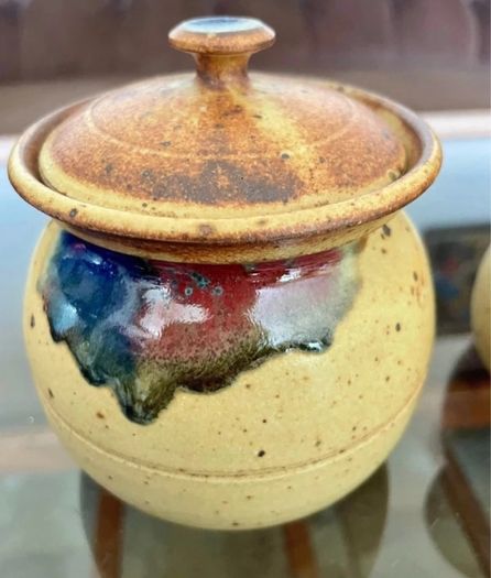 Vintage Stoneware Creamer or Small Jug & Lidded Sugar Bowl made by Badger Hill Pottery