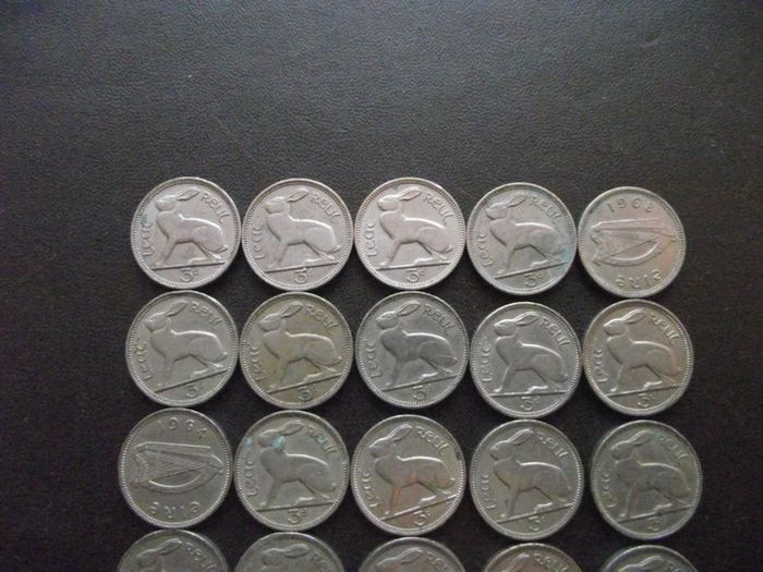 30 Irish 3 pence coins (1942-1968)