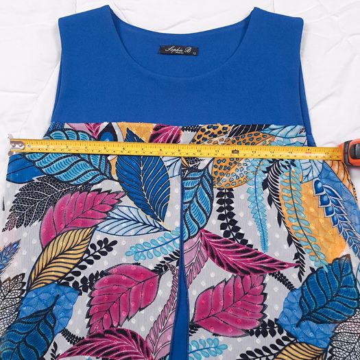 Sophie B Blue Multicolor Tropical Leaf Print Sheer Kaftan Tunic Dress 12UK/40EU