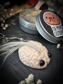 Supporting Mental Health Cool Mohawk Brain with Black Eyes Decor Oddity Keyring Neurology Biology