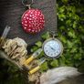 Mushroom Pocket Watch on Long Brass Chain Wonderland Fantasy White Rabbit Image 2