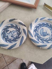 Set Of 2 Fish Hanging Wall Plates Signed On The Back.
