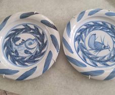 Set Of 2 Fish Hanging Wall Plates Signed On The Back.