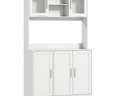 Kitchen cabinet, Scandinavian design, 4 cabinets, adjustable shelves, glass doors, open area, particleboard, MDF, white