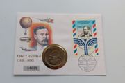 Isle of man Wright Brothers flyer 1983 crown Otto Lilienthal coin stamp cover