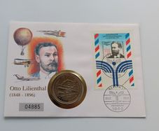 Isle of man Wright Brothers flyer 1983 crown Otto Lilienthal coin stamp cover