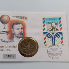 Isle of man Wright Brothers flyer 1983 crown Otto Lilienthal coin stamp cover