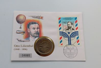 Isle of man Wright Brothers flyer 1983 crown Otto Lilienthal coin stamp cover