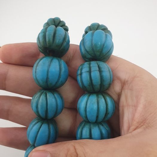 Antique African Turqouise Blue Melon Shape Beads Necklace Strands
