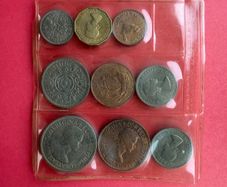 England Coin Set  1953  Q 11.  Coronation Set 9  Coin  Selection  Set. In  Sealed Plastic  Case