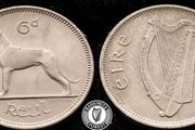 [#976] - Ireland 1961 | 6 Pence | Wolfhound | KM.13a | aUNC