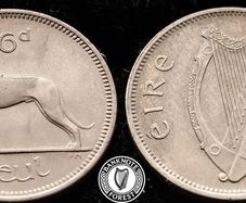 [#976] - Ireland 1961 | 6 Pence | Wolfhound | KM.13a | aUNC