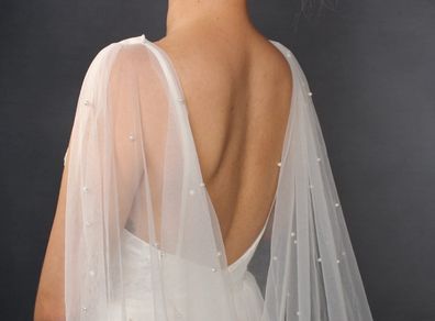 Ivory Wedding Cape with Pearls