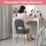 Vanity Chair with Storage, Faux Fur Dressing Table Chair Vanity Stool for Makeup, Foldable Backrest Ottoman for Bedroom, Dressing Room, Living Room, Gray 12.9 Image 3
