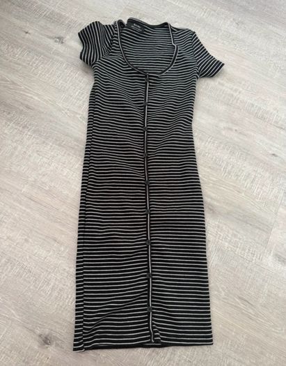 Bershka Black & White Striped Midi Dress