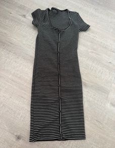 Bershka Black & White Striped Midi Dress