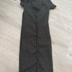 Bershka Black & White Striped Midi Dress