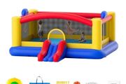 Inflatable Bounce House, Outdoor High Quality Playhouse Trampoline, Jumping Bouncer with Blower, Slide, and Storage Bag, Family Backyard Bouncy Castle, for Kid Ages 3 to10 Years, 177x173x80 inch