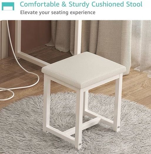 White Makeup Vanity Desk with Mirror and Lights, Vanity Set with Chair, Make Up Dresser Table with Drawers and UK Power Outlet for Girls Bedroom Small Space