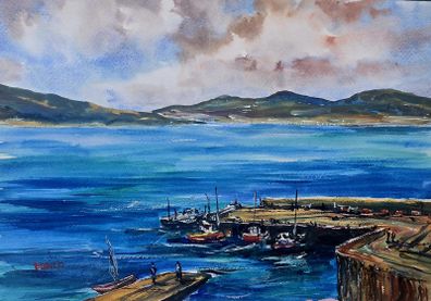 downing harbour Donegal watercolour