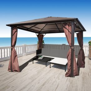 Gazebo with Curtain Brown Aluminium 300x300 cm