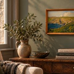 Original Oil on Canvas Painting Coastal Cliffs & Cove Seascape Unsigned Framed