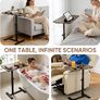 Overbed Bedside Table with Wheels, 60x40cm Split Tilting Tabletop, Height Adjustable Bedside Laptop Desk, Sofa Side Tray Table, Rolling C-Shaped Computer Stand for Bed Sofa Hospital Home, Walnut Image 7