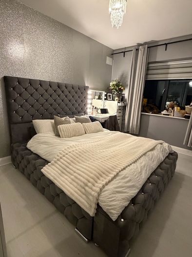 Gorgeous Oversized Grey Chesterfield-style Double Bed Frame For Sale!