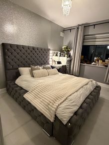 Gorgeous Grey Chesterfield Double Bed & IKEA Mattress 350 ONO