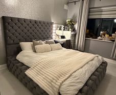 Gorgeous Grey Chesterfield Double Bed & IKEA Mattress 350 ONO