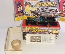 Corgi 267 1st Edition 1967 gloss Black Batmobile with Box, plinth, envelope.