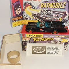 Corgi 267 1st Edition 1967 gloss Black Batmobile with Box, plinth, envelope.