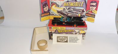 Corgi 267 1st Edition 1967 gloss Black Batmobile with Box, plinth, envelope.