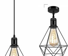 Pendant Light Black Metal Cage Ceiling Hanging Lamp Adjustable Basket Pendant Lighting for Kitchen Island Bedroom Bar Cafe Hallway, Metal E27 Lampholder, Larger Cage