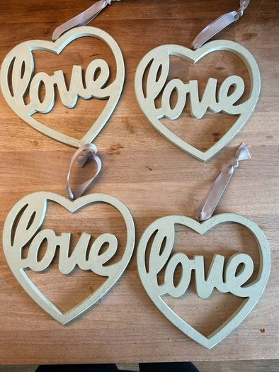 4 x wooden wedding love heart shaped signs