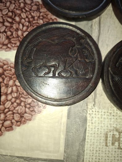 Beautiful Rare Full Set of African Hand Carved Wooden Place Mats with an Amazing Original Holder Postage Available,