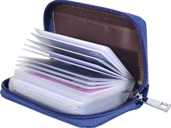 New Blue Genuine Leather Credit Card Holder ID Business Card Case Purse Wallet for Men & Women 26 slots