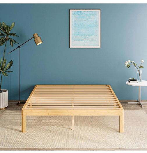 Bamboo Wood King Size Bed Frame with Metal Slats Support