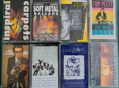 Lot of 9 x Music Cassette Tapes. Tom Petty, Elvis Costello, China Crisis etc VG+