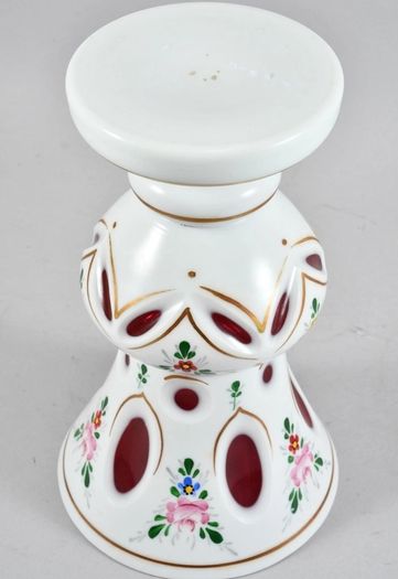 Beautiful Bohemian pink glass overlay vase