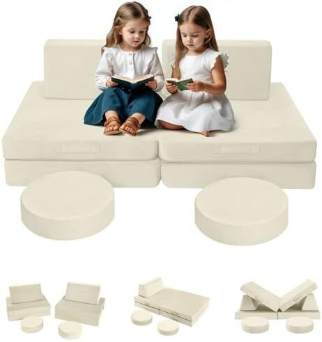 Kids Play Sofa Bed, Modular Toddler Armchair Couch for Playroom, 8-Piece Fold Out Baby Couch Play Set, Children Convertible Sofa Foam Couch for Girls Boys