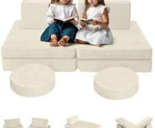 Kids Play Sofa Bed, Modular Toddler Armchair Couch for Playroom, 8-Piece Fold Out Baby Couch Play Set, Children Convertible Sofa Foam Couch for Girls Boys