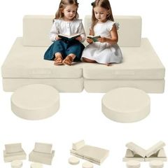 Kids Play Sofa Bed, Modular Toddler Armchair Couch for Playroom, 8-Piece Fold Out Baby Couch Play Set, Children Convertible Sofa Foam Couch for Girls Boys