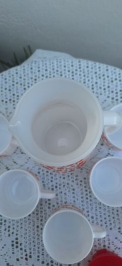 Vintage  1970s Arcopal France Milk Glass Jug and Cups Set