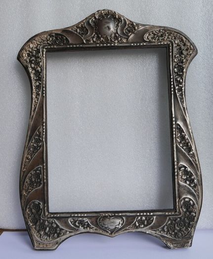 Antique Edwardian Wooden & Sterling Silver Photo Frame Art Nouveau  1800s