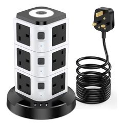 Acodot 12 Way Multi Plug 1.8m Extension Cable, 3 USB Slots, Surge Protection Extension Lead with Night Light for Home, Office
