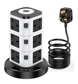 Acodot 12 Way Multi Plug 1.8m Extension Cable, 3 USB Slots, Surge Protection Extension Lead with Night Light for Home, Office