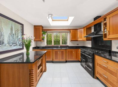 solid wood and granite kitchen & island