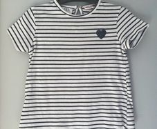 Zara white & navy stripe girls T-shirt with heart sequins Age  3-4 EUC