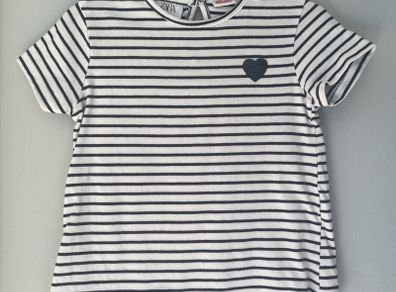 Zara white & navy stripe girls T-shirt with heart sequins Age  3-4 EUC